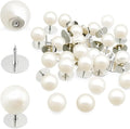30 Sets Pearl Buttons No Sew Buttons for Clothes, 10mm Pearl Brooch Pins Reusable for Women, White Safety Pins for Dresses, Shirts, DIY Crafts, Fashion Decorative Accessories