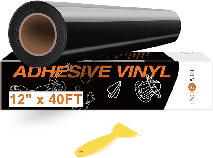 HTVRONT Black Permanent Vinyl, 12" x 40 FT Black Adhesive Vinyl Roll for All Cutting Machine, Silhouette, Cameo Cutters, Signs, Scrapbooking, Craft, Die Cutters (Glossy Black)