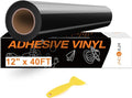 HTVRONT Black Permanent Vinyl, 12" x 40 FT Black Adhesive Vinyl Roll for All Cutting Machine, Silhouette, Cameo Cutters, Signs, Scrapbooking, Craft, Die Cutters (Glossy Black)