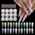 12 Jars Mermaid Chrome Nail Powder, Iridescent Aurora Powder Pearlescent Dust Metallic Mirror Glitter Effect Pigment Nail Art Glitter Manicure Decoration for Home DIY Salon