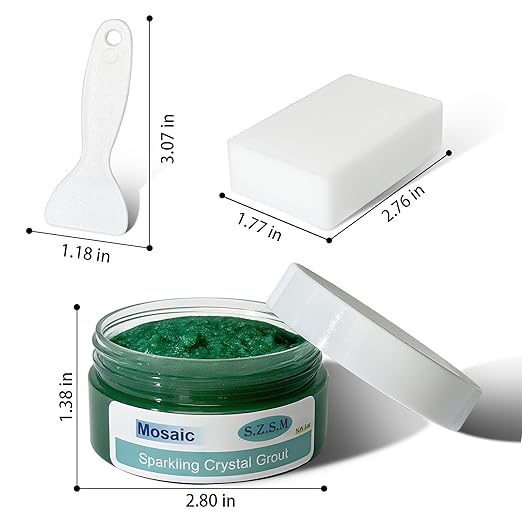 Mosaic Grout for Crafts, Sparkling Colorful Crystal Sealant is Specially Designed for Use in Mosaic Kits for Adult to Decorate Tessellated Coasters, Table Tops, Walls and Vases, Green, 5 oz