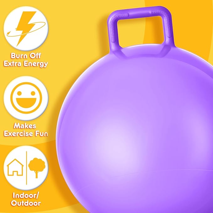Lewtemi 3 Pcs 22 Inch Bouncing Ball with Handle, Outdoors Hopper Jumping Hopping Ball and Air Pump for Sports Exercise (Light Pink, Light Blue, Purple)