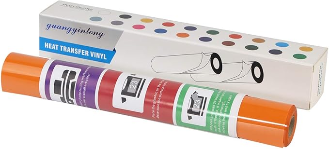 guangyintong Orange Heat Transfer Vinyl HTV Rolls, 12" x 8ft Orange Iron on Vinyl for T-Shirts Glossy Surface HTV for All Cutter Machines Easy to Cut & Weed for Heat Design
