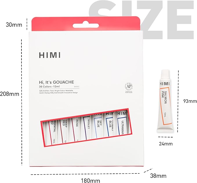 HIMI Gouache Paint Tube Set -36 Colors 12ml, with Rich Pigments, Gouache paint Non-Toxic, suitable for Beginners, Artists, and Hobby Painters. Beautiful Gifts for Art Supplies Painting（36 colors）