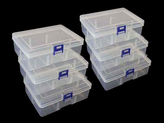 6-Piece Clear Plastic Storage Box with Snap-Tight Latch - Organizer Container for Pencils, Puzzles, Small Toys, Jewelry Making & Sewing Crafts (Small Size)