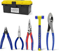 KAIHAOWIN 6-Piece Tool Set with Case, 8.8” Long Nose, Slip Joint Pliers,5” Needle Nose, 5" Flush Cutter, Rubber Mallet for Repairing & Home Use