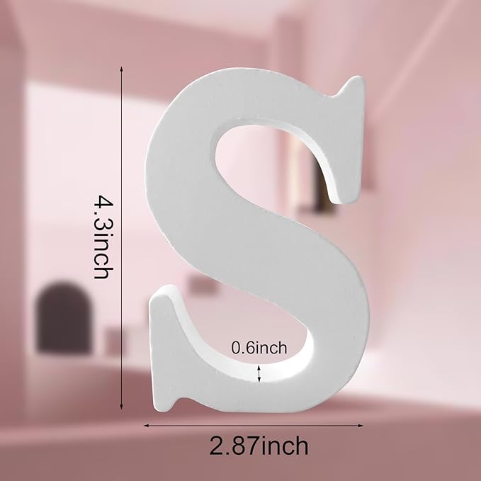 Wood Letters 4.3 Inch, White Unfinished Wood Letters for Graft, Wooden Letters for Wall Decor, Standing Letters for Bedroom, Home, Birthday, Party, DIY Graft (S)