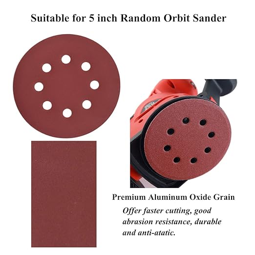 5-Inch 8-Hole Hook and Loop Sanding Discs, 600/800/1000/1200/1500/2000 Fine Grits Sandpaper for Random Orbit Sander, 60-Pack