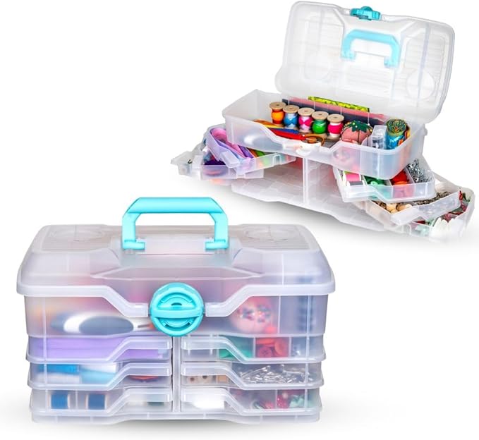 ArtBin Clear Plastic Organizer Small Parts Organizer - for DIY Arts & Crafts Storage Boxes & Organizers, Sewing Storage - Storage Box with Compartments, Project Box - Large (6 Pivot Trays) 6963PB