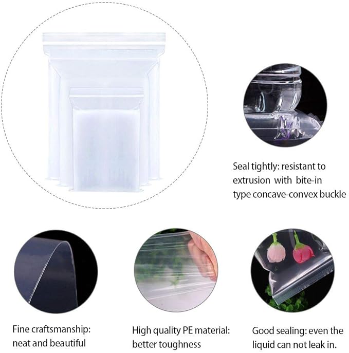 Small Plastic Bags for Jewelry 300pcs 3 Assorted Sizes Clear Zipper Baggies Jewelry Storage Bags 2 Mil for Beads Board Games Pill Travel 2.4 x 3.5/3.5 x 5/4 x 6 Inch (8 Sizes to Choose from)