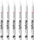 White Paint Marker Pens 6 Pack 0.7mm Extra Fine Tip, Permanent Acrylic Ink for Rock, Wood, Metal, Glass, Ceramic, Plastic, Canvas, Pens for DIY Crafts, Art & Fine Detailing