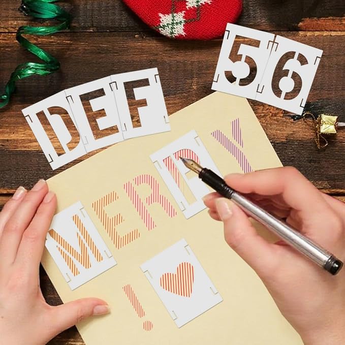 2 Inch 42 Pcs Reusable Letter Number Symbol Stencils, Plastic Painting Templates for Wood Wall Fabric Rock Chalkboard Signage School Door Porch DIY Art Craft Decoration Projects
