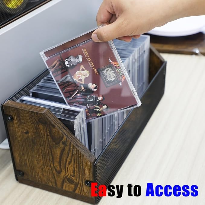 CD Storage Holder CD Case, Wooden CD Organizer Rack, Retro-style CD Rack Shelf Holds Up 32 CDs, Perfect Ideal for Storaging CDs and CD Jewel Cases on Destop or Cassette