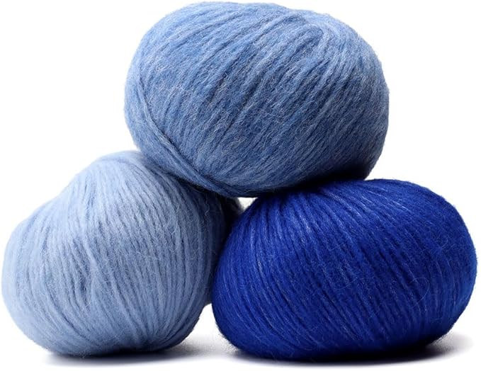 Pullu - Baby Alpaca Merino Wool Yarn Set of 3 Skeins (150 Grams) Worsted Weight - Sourced Directly from Peru - Heavenly Soft and Perfect for Knitting and Crocheting (Heather Sky Blue)