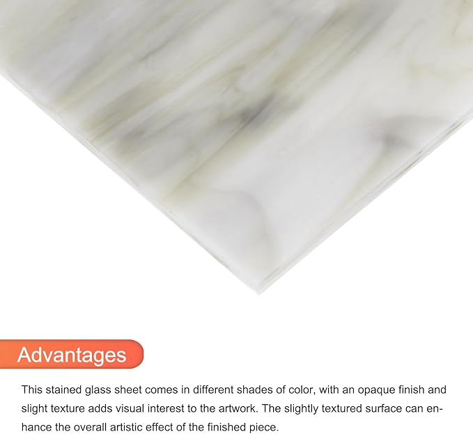 MECCANIXITY 2 Pcs Stained Glass Sheet Mosaic Tile 7.9 Inch x 5.9 Inch Light Gray Stained Glass Sheets for Crafts DIY Art Project