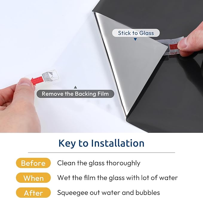 rabbitgoo Window Privacy Film One Way Window Tint for Home, Removable Reflective Heat Sun Blocking Anti UV Glass Door Covering, Mirror Tinting Film House Office, 35.4 in X 13.1 Feet, Black Silver