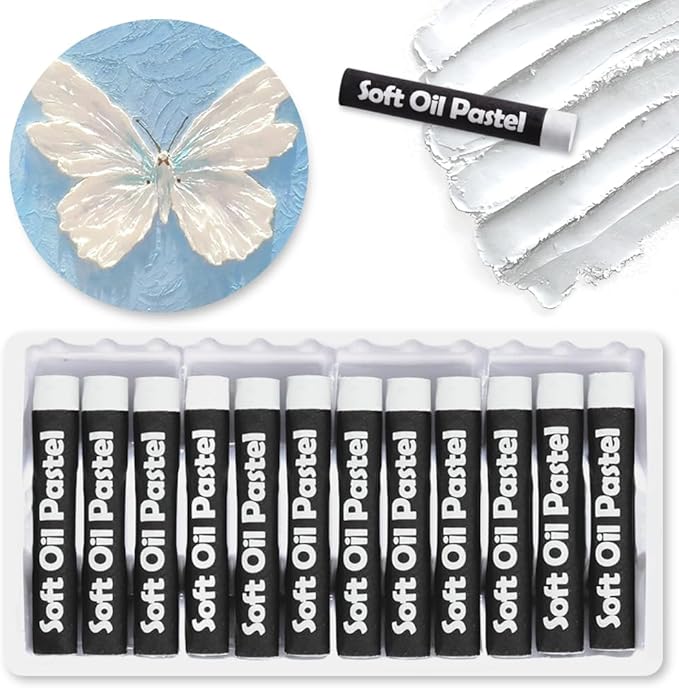 Mifuner Soft Oil Pastels Set (12 Sticks), Single Colors Heavy Oil Pastels Vibrant and Creamy,Pastel Art Supplies for Artists,Gallery Oil Painting Stick,Beginners,Adult Drawing White