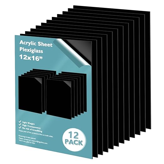 Egofine 12" x 16" Black Plexiglass Sheets 12 Pack 0.04 Inch Cast Acrylic Sheet Thick for DIY Craft Projects, Painting, Photography, Sign, Display Stand, Home Decor, Easy to Cut