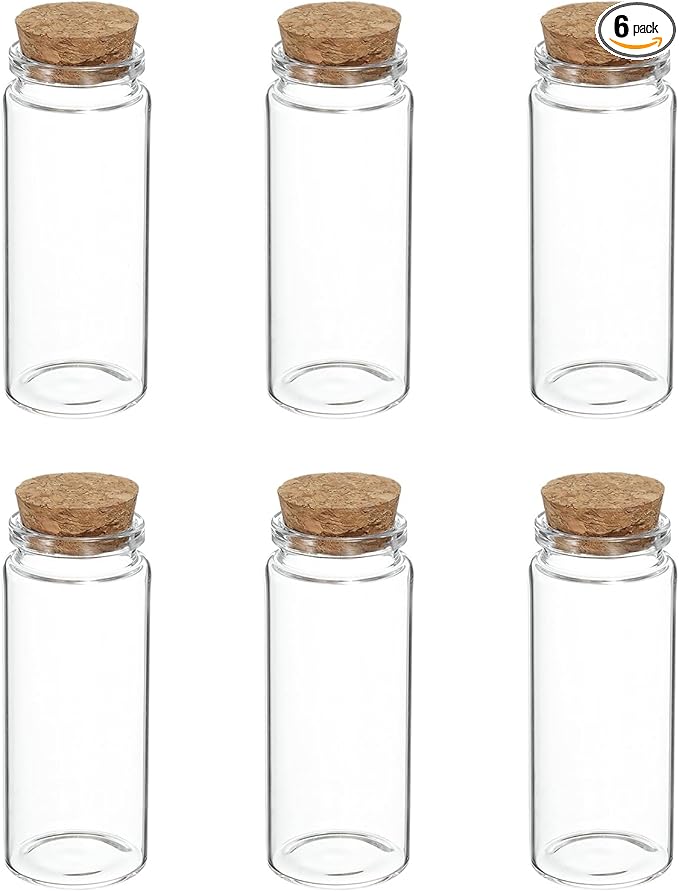 uxcell 6Pcs Mini Glass Bottles with Cork Stoppers, 70ml Small Clear Bottles Glass Empty Jars Vials for DIY Crafts Party Wedding Decor Favors