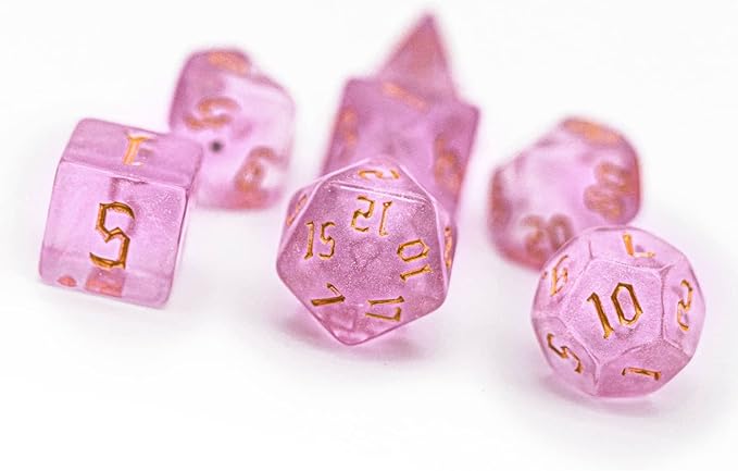 7-Die DND Dice Set Polyhedral Dice Set with a Leather Dice Bag, D&D Dice Set for Dungeons and Dragons, RPG Table Games (Pink/G)