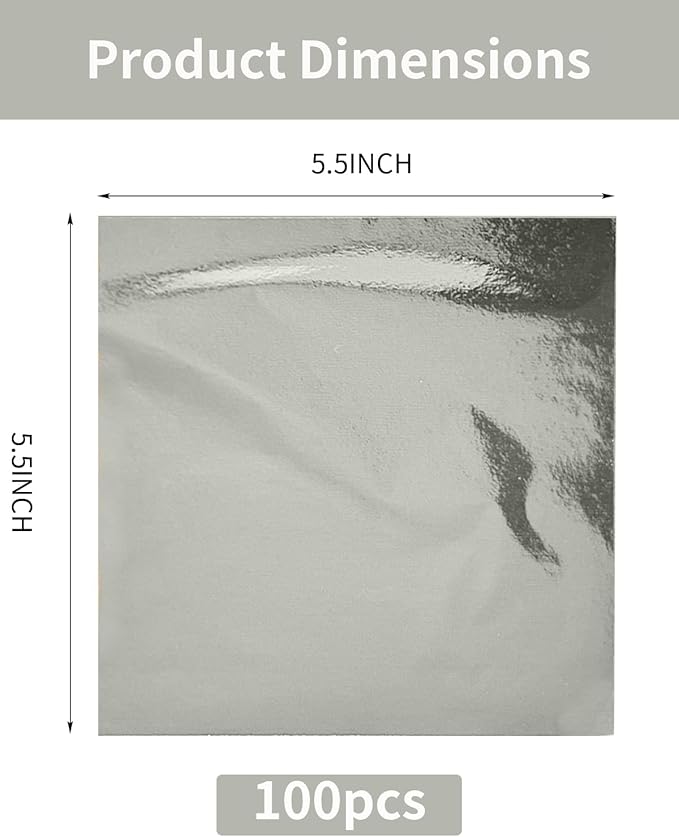 Luckymica Gold Leaf Sheets, 100 Pcs Adequate Gold Foil Sheets for Arts, Crafts, Decoration, Gilding, Paints, DIY, 5.5" x 5.5", Silver