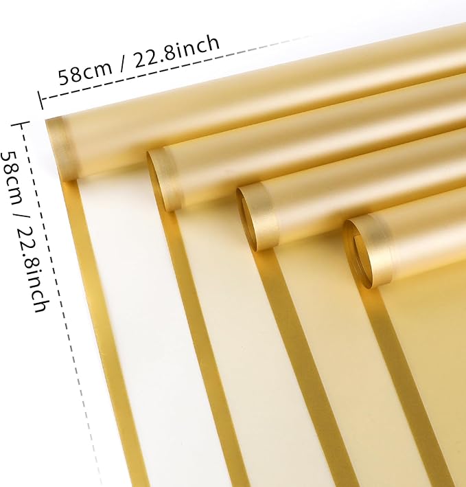 FUHITIM 20 Sheets Flower Wrapping Paper - Waterproof Floral Bouquet Packaging Paper for DIY Crafts，Florist Supplies Packaging Paper for Wedding Birthday Gift (Translucent Gold)