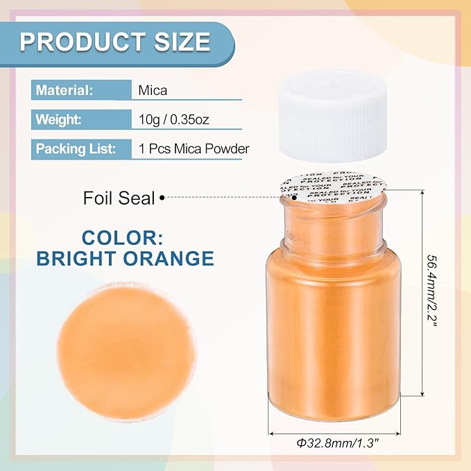uxcell 10g/0.35oz Cosmetic Grade Mica Powder, 600 Mesh Mica Powder Natural Resin Epoxy Pigment Powders for Casting Resin, Candle Dye, DIY Nail Polish and Lip Gloss, Bright Orange