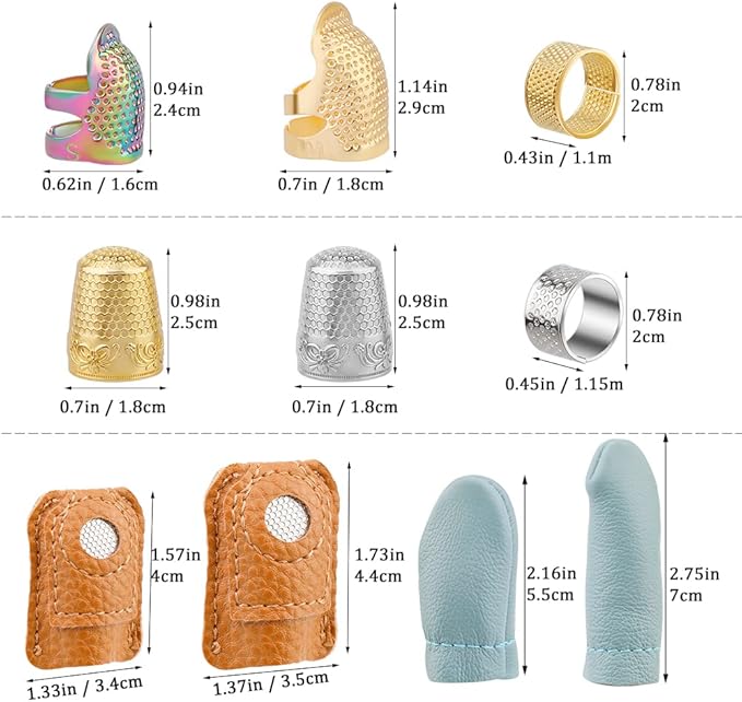 10pcs Hand-Working Sewing Thimble, Metal Finger Shield Ring, Leather Coin Finger Protectors, Sewing Thimble Rings Cap Metal Shield for Knitting Quilting DIY Craft Tools