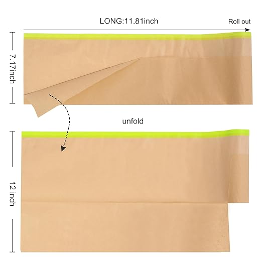 2 Roll 12Inchx50Feet Pre-Taped Masking Paper Roll - Heavy Painters Paper with Adhesive, Tear-Resistant for Auto Body, Wall Painting, Floor Protection, Furniture&DIY Projects (2, 12inch*50feet)