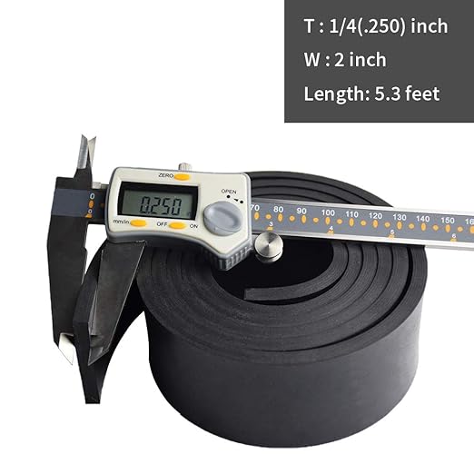 DOBTIM Neoprene Rubber Strips 1/4 (.250)" Thick X 2" Wide X 5' Long, Solid Rubber Rolls Use for Gaskets DIY Material, Supports, Leveling, Sealing, Bumpers, Protection, Abrasion, Flooring, Black