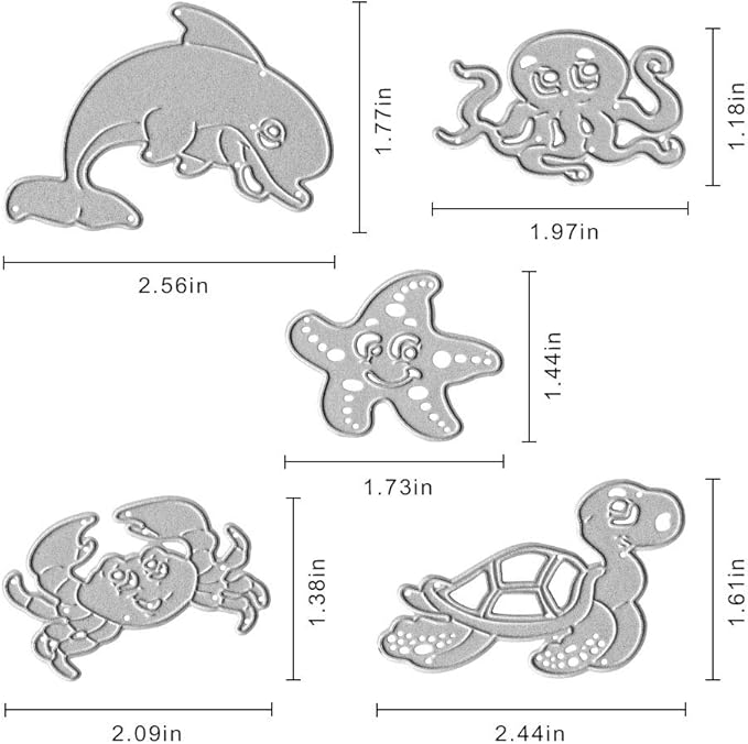 Metal Sea Animals Starfish Dolphin Crab Tortoise Cutting Dies, Ocean Octopus Die Cuts Embossing Stencils Template Mould for Card Scrapbooking and DIY Craft Album Paper Card Decor