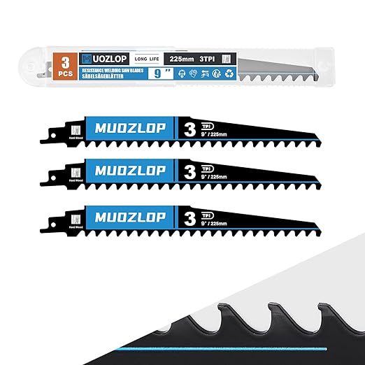3 Pack 9 inch Reciprocating Saw Blades Set，3 TPI High Carbon Saw Blades for Wood Cutting ，Saw Blades with Organizer Case (3, 3T/9inch)