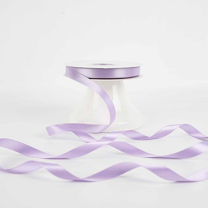 HUIHUANG Lavender Satin Ribbon 1/2 inch X 50 Yards Continuous, Purple Double-Faced Satin Ribbon for Gift Wrapping, Bows, DIY Crafts, Flower Bouquet, Wedding Bridal Shower Decor, Flower Crown