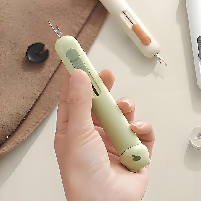 3-in-1 Automatic Needle Threader with 2 Hand Sewn Needles,Needle Threaders for Hand Sewing/Denim/Silk/Embroidery,Professional Tool for Quilting & Clothing Repair (Green)
