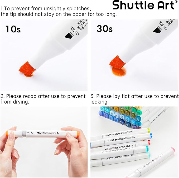 Shuttle Art 206 Colors Alcohol Markers, 204 Colors Dual Tip Art Marker Set Plus 2 Colorless Blender, Micro-tip Pens, White Highlighter Pens, Marker Bag Perfect for Students Adults Coloring