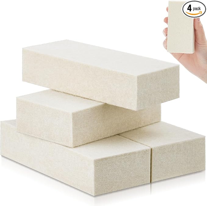 4 Pcs Thickened Felt Blocks Wool Soft Felt Squeegee Automotive Vinyl Wrapping Tool 1'' x 2'' x 4'' White Film Installing Tool for Sandpaper Sanding Polishing for Window Tinting No Scratches