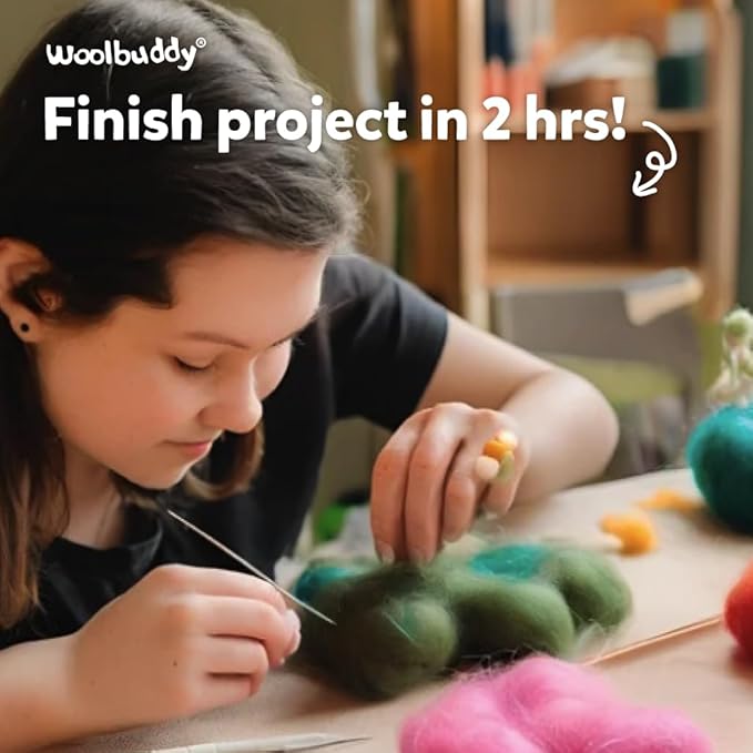Woolbuddy Needle Felting Kit for Beginners & Adults – DIY Black Cat Animal Craft Kit – Complete Starter Kit with Wool, Needles & Step-by-Step Instructions