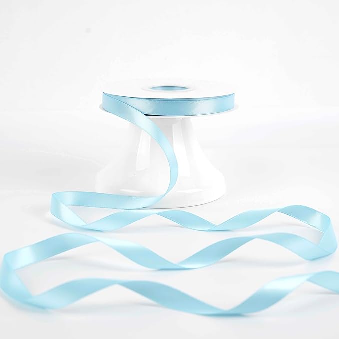 HUIHUANG Blue Satin Ribbon 1/2 inch X 50 Yards Continuous, Baby Blue Double-Faced Satin Ribbon for Gift Wrapping, Bows, DIY Crafts, Flower Bouquet, Baby Shower Wedding Decor
