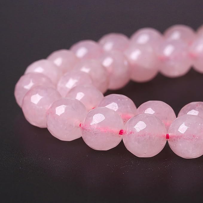 36pcs 10mm Natural Rose Pink Quartz Crystal Faceted Stone Beads for Jewelry Making Energy Healing Power Stone Beads DIY Bracelet Necklace Accessories 15" (10mm, Faceted Rose Quartz)