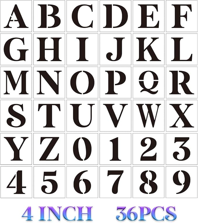 Letter Stencils for Painting On Wood,4 inch Alphabet Stencils Letter Number Stencil Templates for Wall Signs Door Fabric
