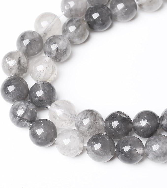 60pcs 6mm Natural Grey Cloud Crystal Stone Beads for Jewelry Making Energy Healing Power Stone Beads DIY Bracelet Necklace Accessories 15"(6mm, Grey Cloud Crystal)