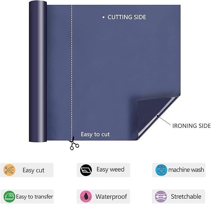 HTV Iron on Vinyl 12Inch by 12ft Roll Heat Transfer Vinyl for T-Shirt HTV Vinyl Rolls for All Cutter Machine - Easy to Cut & Weed for Heat Transfer Design (12ft, Navy)