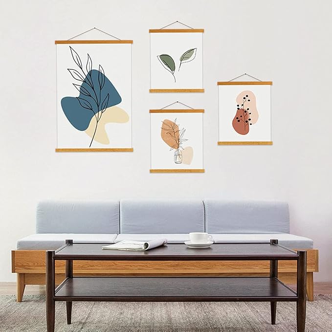 Ywlake Magnetic Poster Hanger, 34x22.5 34 x 22 34x24 Poster Frame Wood Wooden Magnet Print Posters Dowel Scroll Hanger Hangers Hanging Kit for Walls Map Canvas Artwork (Teak Wood, 34")