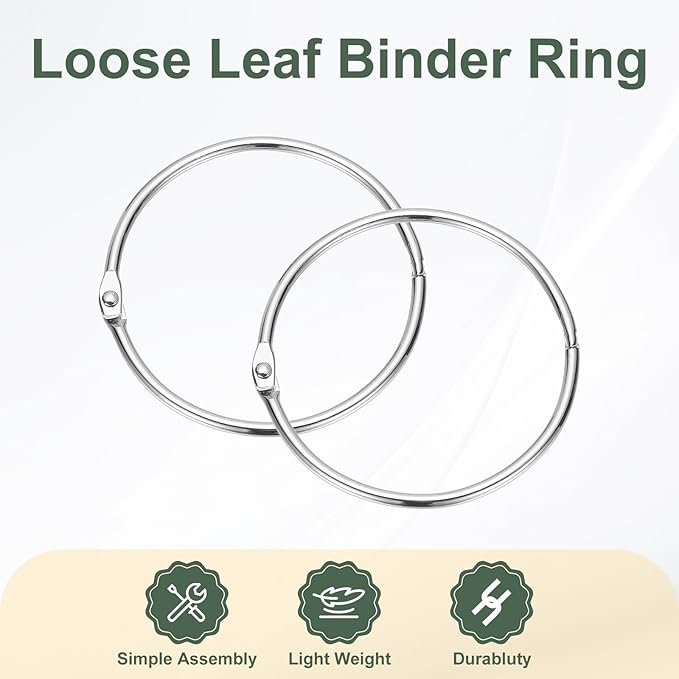 PATIKIL 3" x 3.2" Loose Leaf Binder Rings, 30 Pcs Metal Book Rings Nickel Keychain Ring for Paper Index Cards Flash Card Notebook Rings Office Home Book Binder, Silver Tone