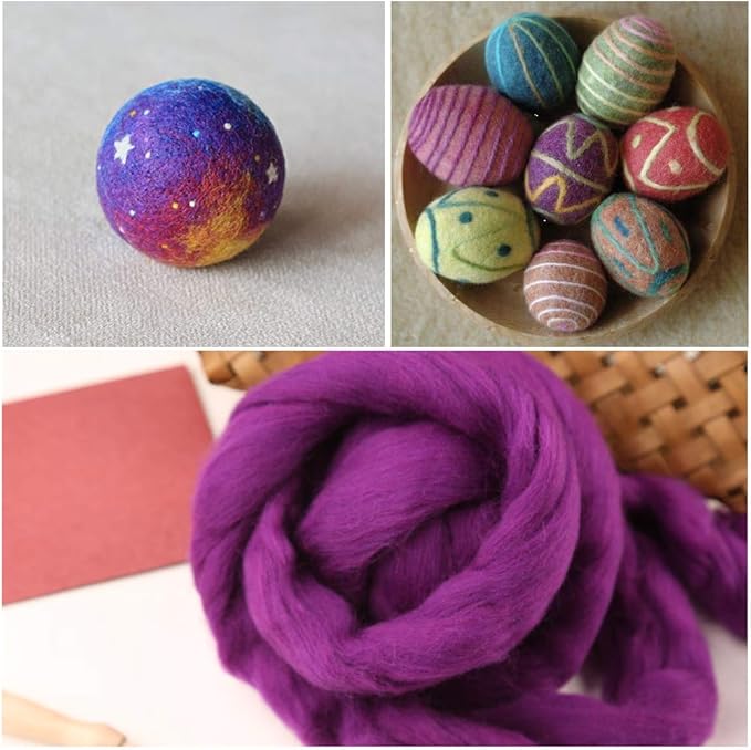 3.53oz Wool Roving Yarn, Fiber Roving Wool Top, Needle Felting Supplies, Pure Wools, Chunky Yarn, Spinning Wools for Needle Felting Wet DIY Hand Spinning (Purple)