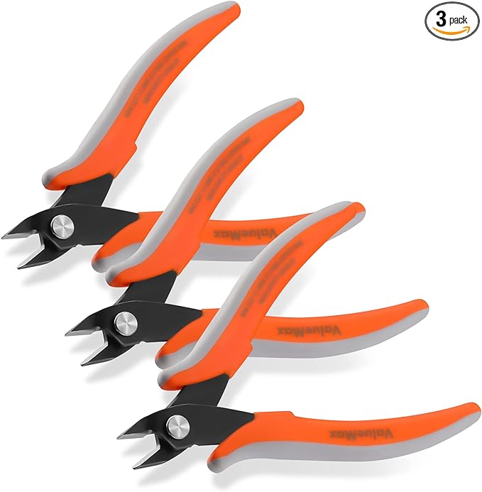 ValueMax Flush Wire Cutters, 3 Pack 5 Inch Precision Micro Cutter Anti-Slip Flush Cut Pliers, Diagonal Side Cutters for Electronics, Aluminum, Jewelry, 3D Printing, and Soft Copper Wire