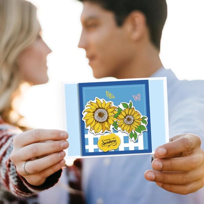 ORIGACH Realistic Sunflower Stamps and Dies and Layering Coloring Stencil Set, Silicone Stamps Metal Die Cut and Flower Stencil Template for Card Making Scrapbooking DIY Crafting