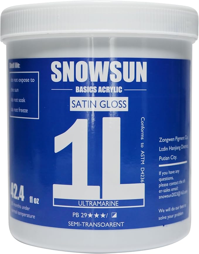 SNOWSUN Ultramarine Acrylic Paints, Large Bulk Heavy Body Acrylic Paint (42.4 oz, 1L) - Non Toxic Gloss Thick Art Paint for Multi-Surface, Ideal for Canvas Wood Ceramic Fabric and Leather, Stone Craft, for Artists & Beginners