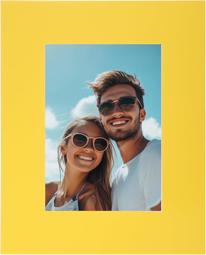 Picture Mats, 8 x 10 for 5 x 7 Pictures Acid Free White Core Bevel Cut Frame Mattes for Display Art Measuring, Yellow