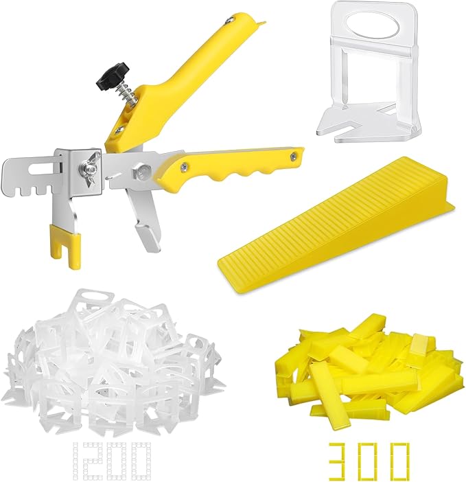 DGSL Tile Leveling System with Plier - 1200-Piece Spacers Clips and 300-Piece Reusable Wedges Tools Set for Stone Installation 1/8 Inch